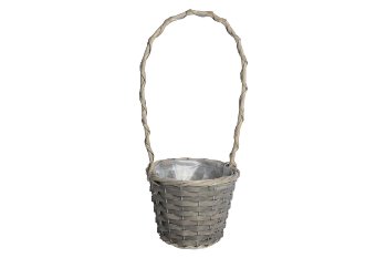 wood stripe/willow basket w/ handle