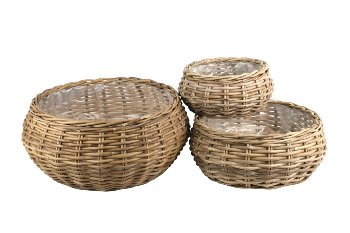 kubu rattan basket w handles, round