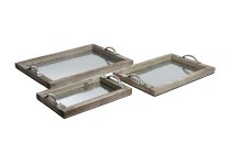 wood/zink tray with handles