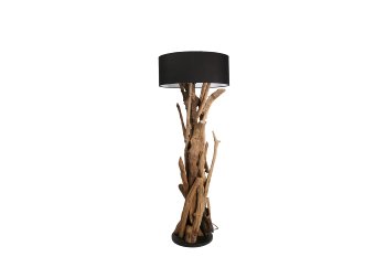 Teakholz-Lampe mit schwarzem Schirm