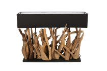 Teakholz-Lampe mit schwarzem Schirm