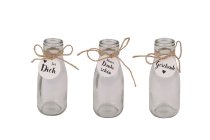 glass bottle with tag, 3 assorted