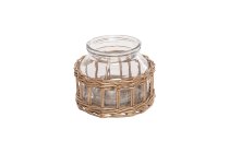 glass vase in willow basket