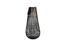 wood stripe lantern w glass