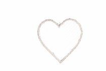 white wire with woodchip weaved in heart shap